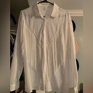 Sheer white fringe button down